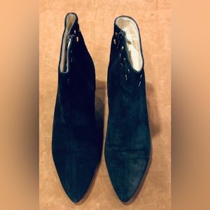 Nina Black Suede Leather ankle boots with side zipper and gold studs siz…